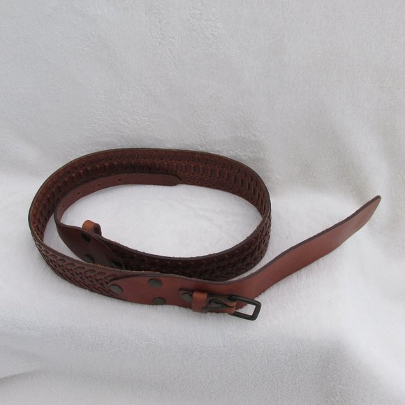Massimo Dutti USED Wide Brown Cow Leather Belt Brass Buckle Size 80 - Picture 6 of 11